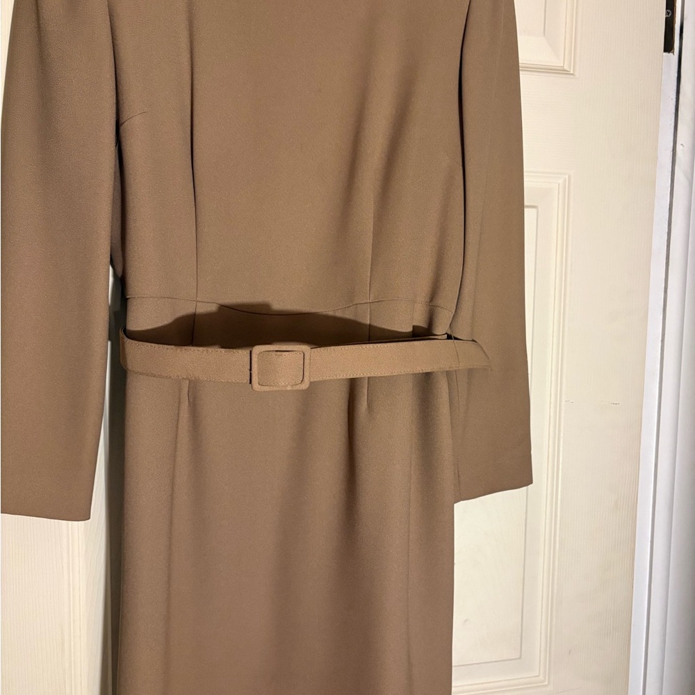 Chic Long Sleeve Tan Dress with Belt